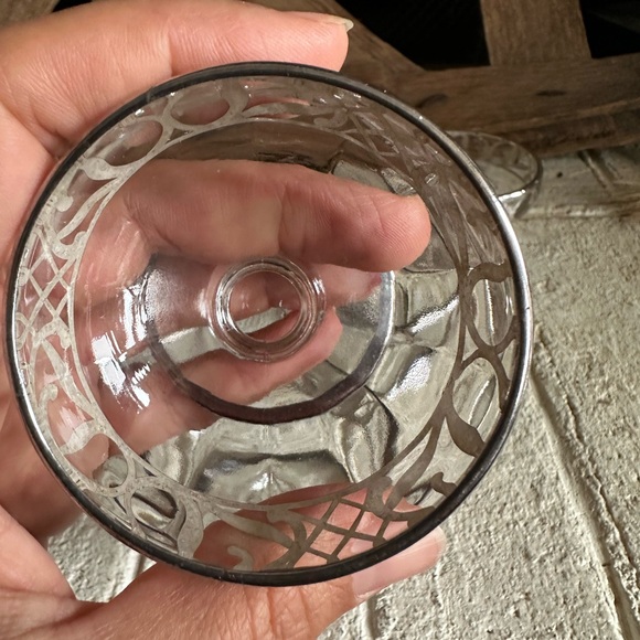 VINTAGE STERLING SILVER OVERLAY GLASS MASTER SALT CELLAR set of 6 (51) - Picture 6 of 6